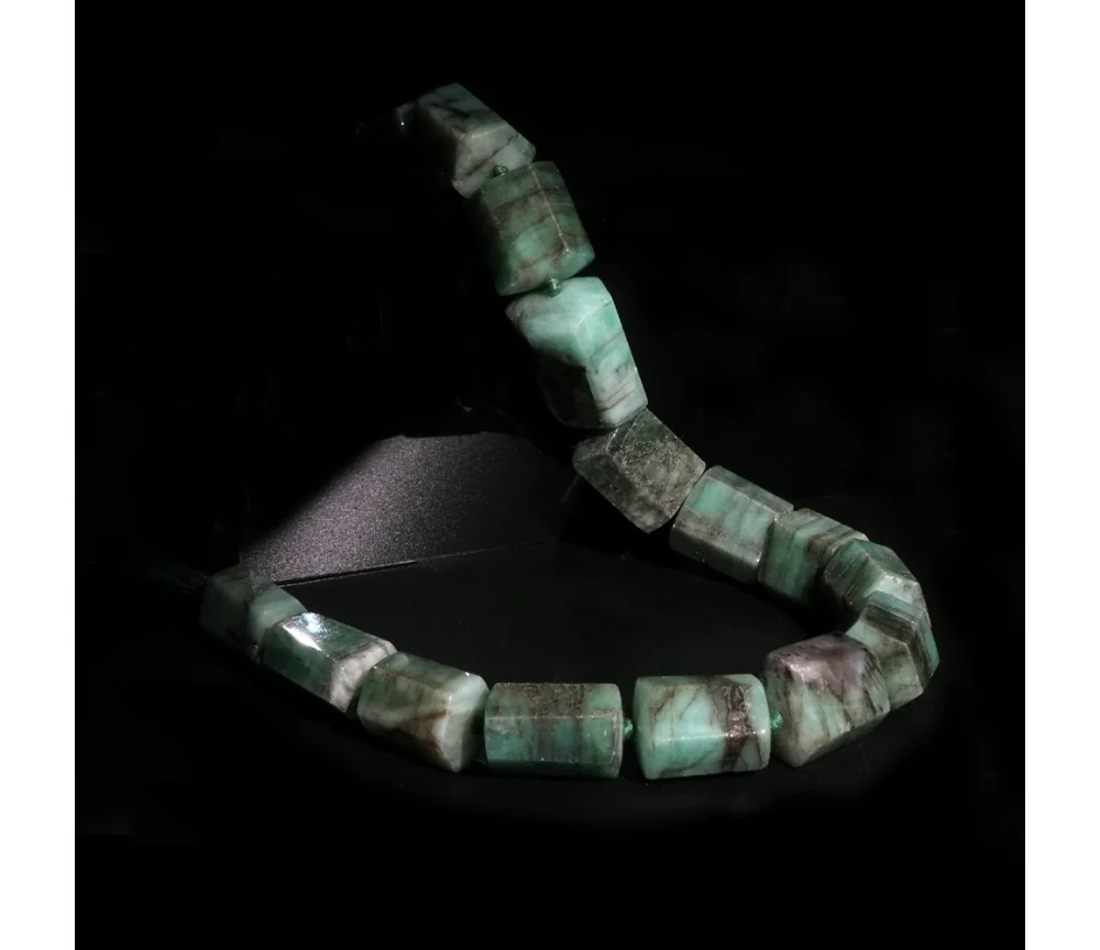 Heilstein & Edelstein-Strang - Zylinder sechsseitig Smaragd Unikat -001