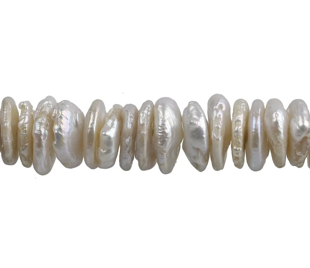 Heilstein & Edelstein-Strang - Scheiben, Süßwasser-Perle AB, creme-weiß/natur, ca.02-03x12-14mm