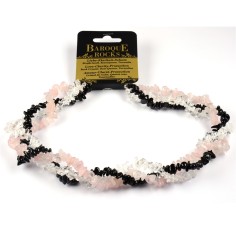 Halskette - Collier - Barock - Liebe, Klarheit & Schutz - Bergkristall, Rosenquarz, Schörl (stab.)