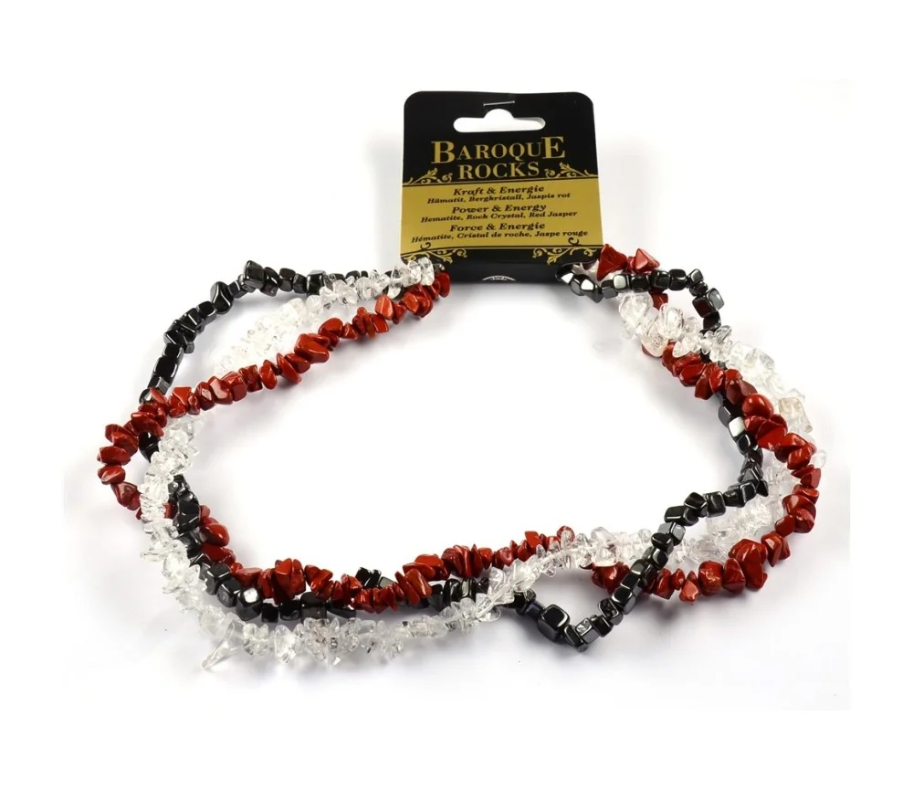 Halskette - Collier - Barock - Kraft & Energie - Hämatit, Bergkristall, Jaspis (rot)