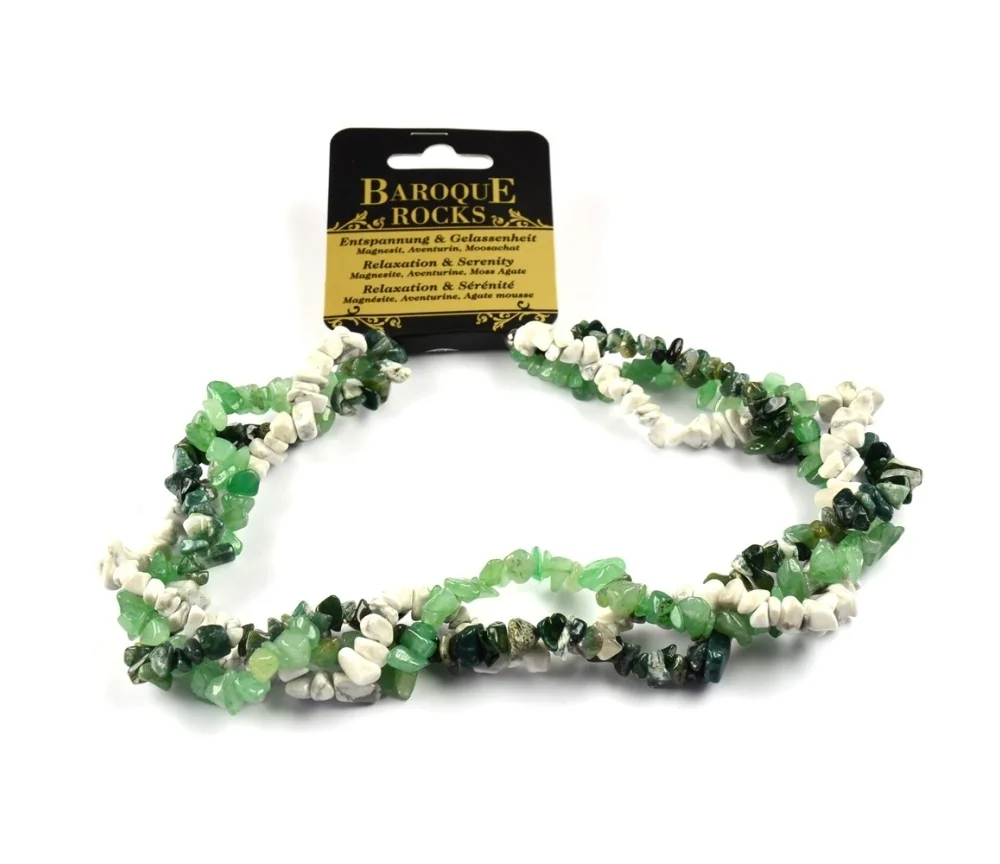 Halskette - Collier - Barock - Entspannung & Gelassenheit - Magnesit, Aventurin, Moosachat