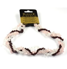 Halskette - Collier - Barock - Liebe & Zuversicht - Rosenquarz, Granat, Bergkristall