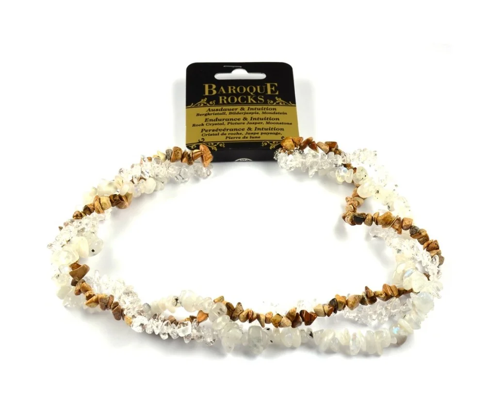 Halskette - Collier - Barock - Ausdauer & Intuition - mehrreihig - Bergkristall, Bilderjaspis, Mondstein