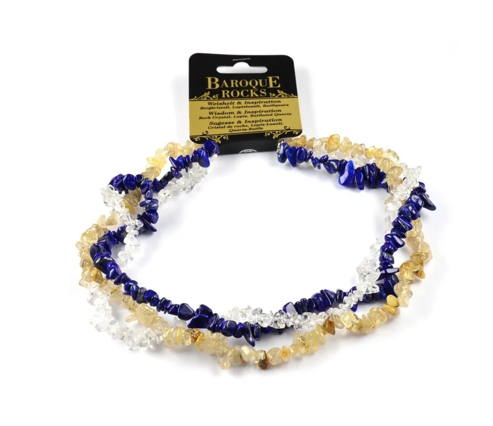 Halskette - Collier - Barock - Weisheit & Inspiration - Bergkristall, Lapis Lazuli, Rutilquarz