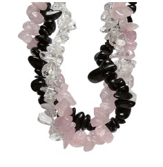 SchmuckSet - Barock - (Collier, Armband, Ohrringe) - Liebe, Klarheit & Schutz - Bergkristall, Rosenquarz, Schörl (stab.)