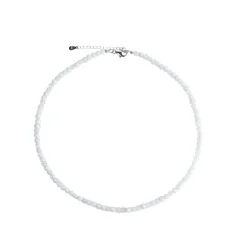 Halskette - Collier - Chalcedon blau, Würfel facettiert, rhodiniert, Verlängerungskettchen