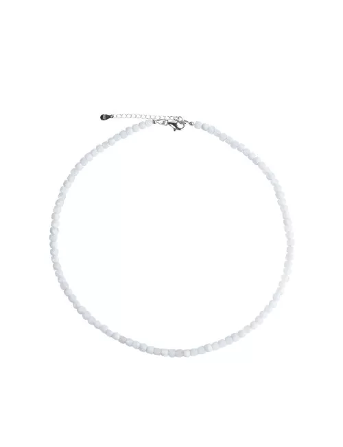 Halskette - Collier - Chalcedon blau, Würfel facettiert, rhodiniert, Verlängerungskettchen