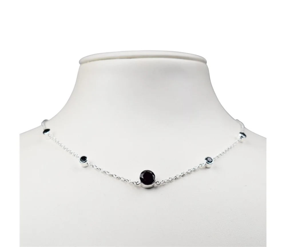 Halskette - Collier - Spinell (schwarz), Silber 925, 40-50 cm