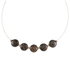 Halskette - Collier - Bronzit, Scheiben, vergoldet, Verlängerungskettchen