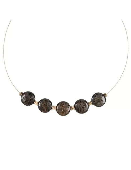 Halskette - Collier - Bronzit, Scheiben, vergoldet, Verlängerungskettchen