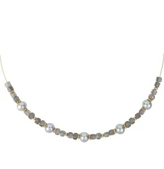 Halskette - Collier - Mondstein-Würfel, Perle, Silber vergoldet, Verlängerungskettchen