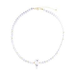 Halskette - Collier - Bergkristall, Kugeln, Inclusenquarz, vergoldet, Verlängerungskettchen