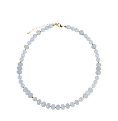 Halskette - Collier - Chalcedon, Button facettiert, vergoldet, Verlängerungskettchen