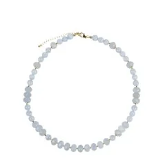 Halskette - Collier - Chalcedon, Button facettiert, vergoldet, Verlängerungskettchen