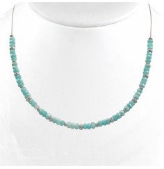 Halskette - Collier - Amazonit, Buttons, rhodiniert, Verlängerungskettchen