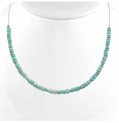 Halskette - Collier - Amazonit, Buttons, rhodiniert, Verlängerungskettchen