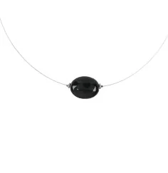 Halskette - Collier - Regenbogen-Obsidian, Linse, rhodiniert, Verlängerungskettchen