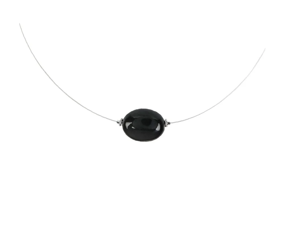 Halskette - Collier - Regenbogen-Obsidian, Linse, rhodiniert, Verlängerungskettchen