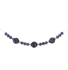 Halskette - Collier - Saphir, Kugeln, rhodiniert, Verlängerungskettchen