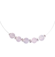 Halskette - Collier - Chalcedon (rosa), Kugeln, rhodiniert, Verlängerungskettchen