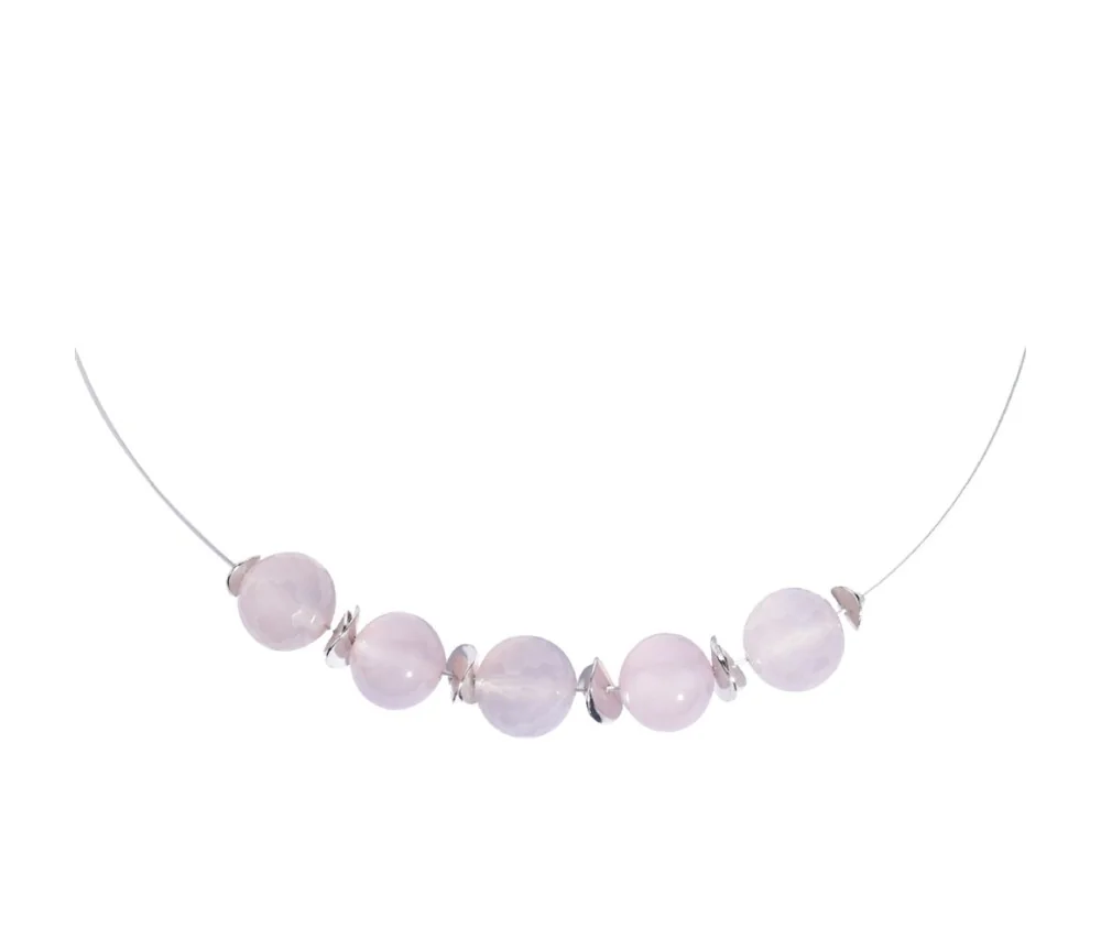 Halskette - Collier - Chalcedon (rosa), Kugeln, rhodiniert, Verlängerungskettchen
