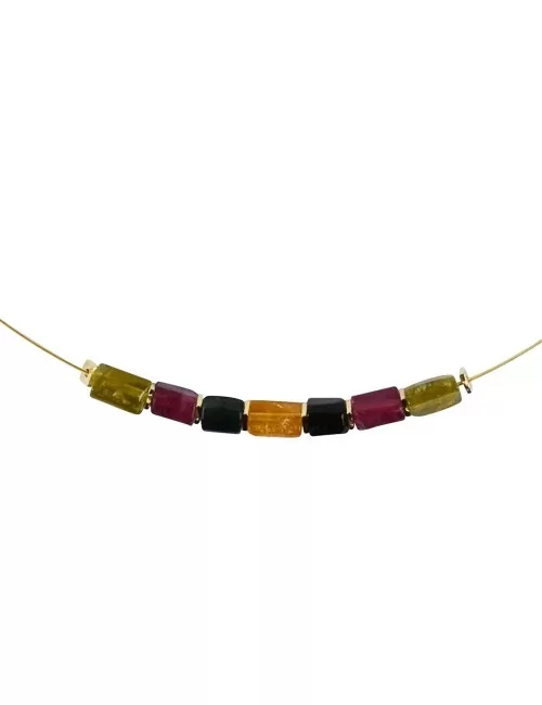 Halskette - Collier - Turmalin (bunt), Silber vergoldet, Verlängerungskettchen