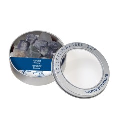 Lapis Vitalis - Wassersteine - Fluorit - in Metall-Geschenkdose