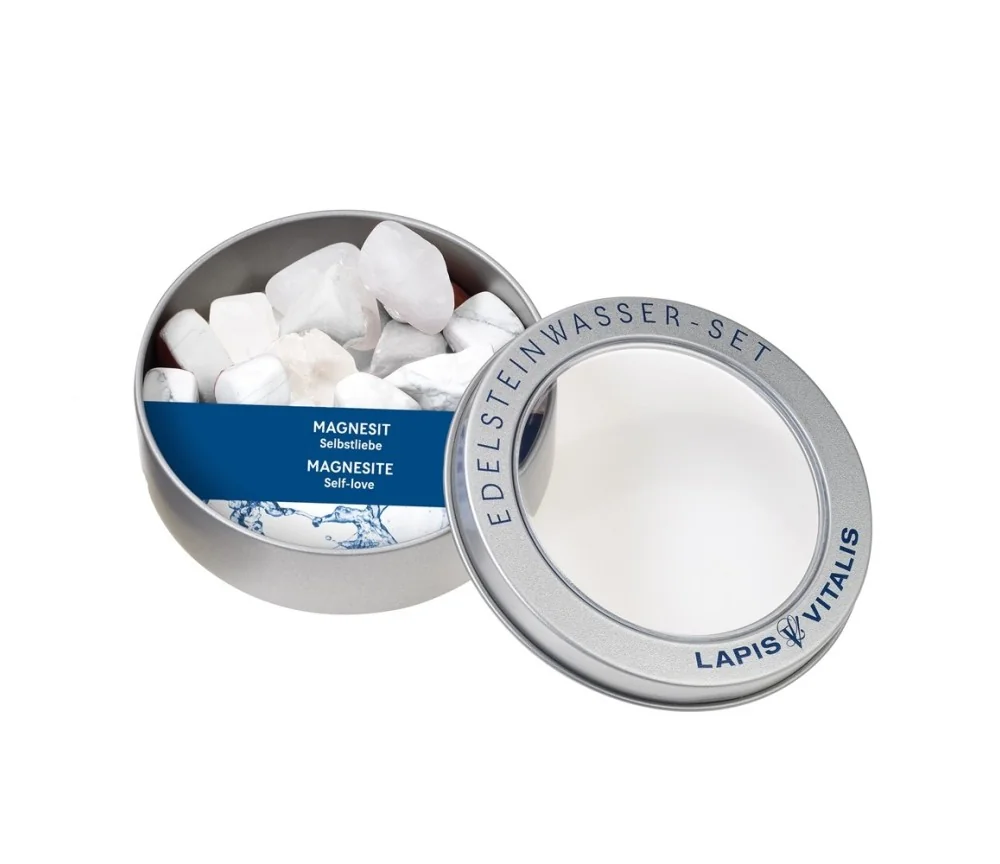 Lapis Vitalis - Wassersteine - Magnesit - in Metall-Geschenkdose
