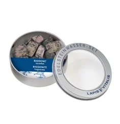 Lapis Vitalis - Wassersteine - Rhodonit - in Metall-Geschenkdose