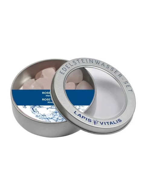 Lapis Vitalis - Wassersteine - Rosenquarz - in Metall-Geschenkdose