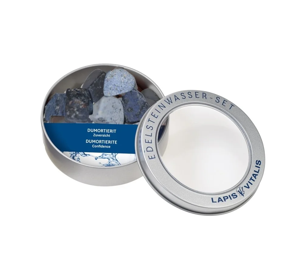 Lapis Vitalis - Wassersteine - Dumortierit - in Metall-Geschenkdose