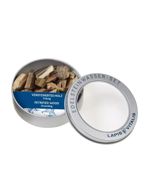 Lapis Vitalis - Wassersteine - versteinertes Holz - in Metall-Geschenkdose
