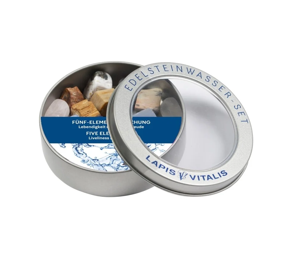 Lapis Vitalis - Wassersteine - Mischung - Fünf Elemente - in Metall-Geschenkdose