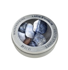 Lapis Vitalis - Wassersteine - Mischung - in Fluss kommen - in Metall-Geschenkdose  (Sodalith, Chalcedon, Bernstein)