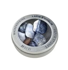 Lapis Vitalis - Wassersteine - Mischung - in Fluss kommen - in Metall-Geschenkdose (Sodalith, Chalcedon, Bernstein)