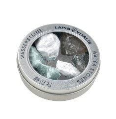 Lapis Vitalis - Wassersteine - Mischung -  Anti-Stress - in Metall-Geschenkdose  (Aventurinquarz, Magnesit, Rauchquarz)