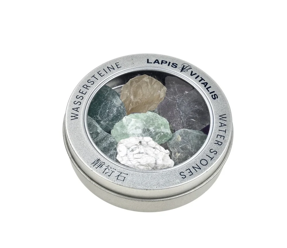 Lapis Vitalis - Wassersteine - Mischung - Jungbrunnen - in Metall-Geschenkdose (Fluorit, Chrysopras, Peridot)
