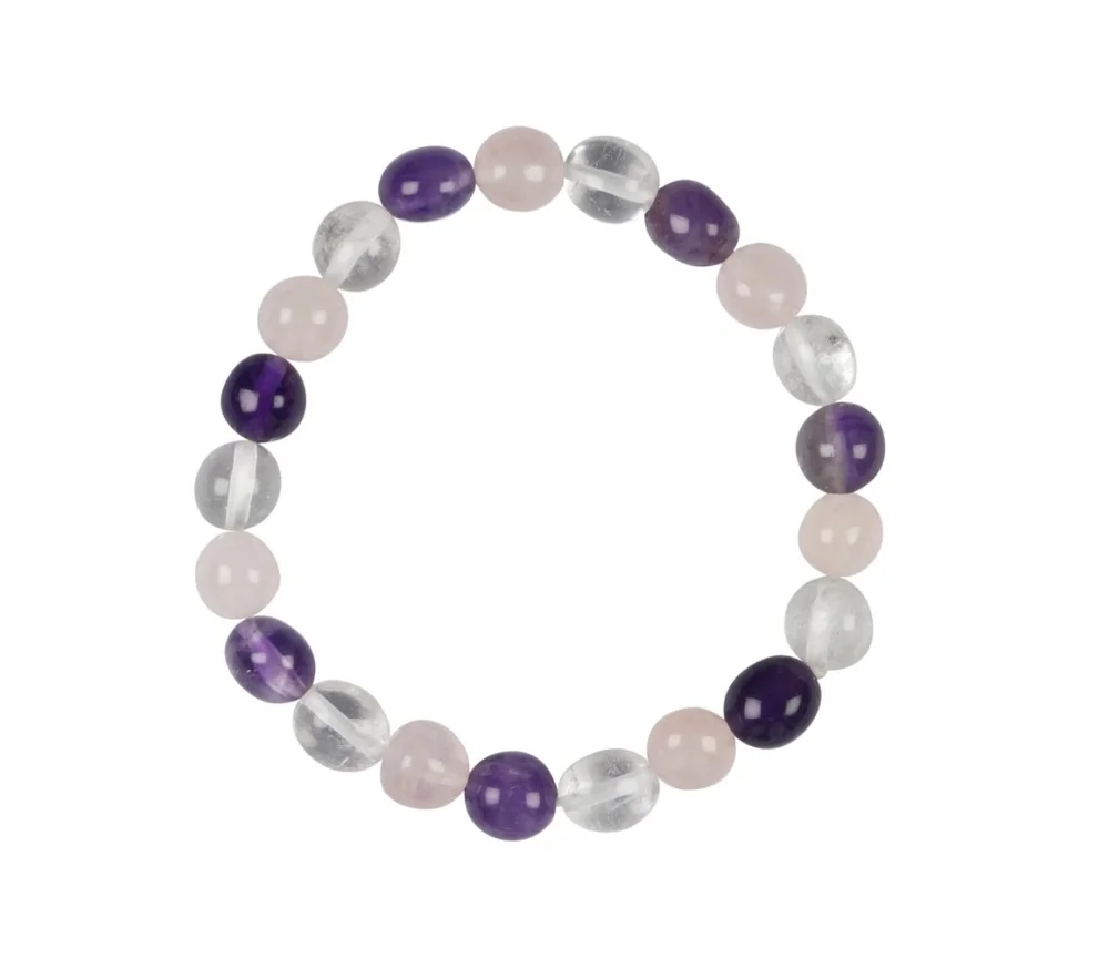 Armband - Amethyst, Bergkristall, Rosenquarz, 09-10mm Nuggets