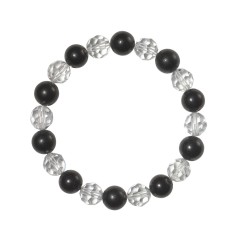 Armband - Kugeln - 8mm - Schungit glatt, Bergkristall facettiert