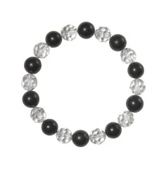 Armband - Kugeln - 8mm - Schungit glatt, Bergkristall facettiert