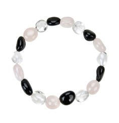 Armband - Bergkristall, Rosenquarz, Schörl, 09-10mm Nuggets