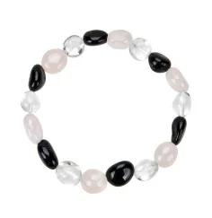 Armband - Bergkristall, Rosenquarz, Schörl, 09-10mm Nuggets