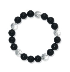 Armband - Onyx (gef.)/Bergkristall, 10mm Kugeln