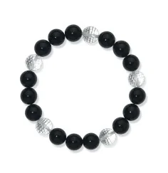 Armband - Onyx (gef.)/Bergkristall, 10mm Kugeln