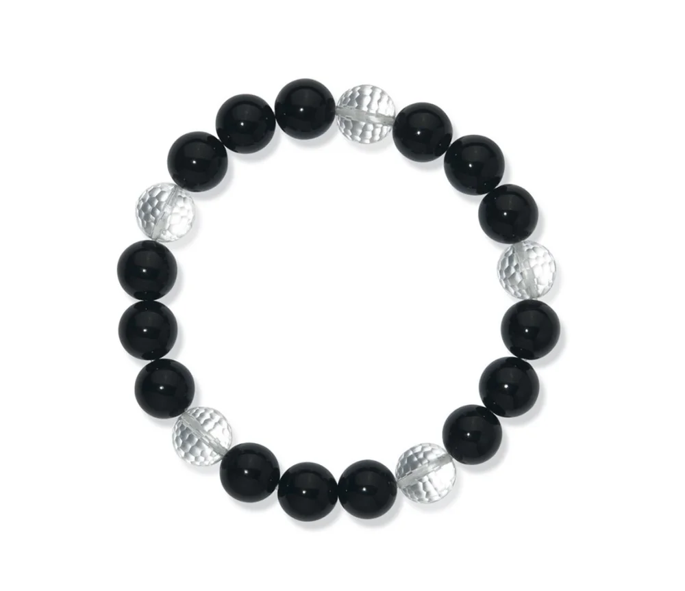 Armband - Onyx (gef.)/Bergkristall, 10mm Kugeln