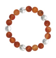 Armband - Carneol (gebr.)/Bergkristall, 10mm Kugeln