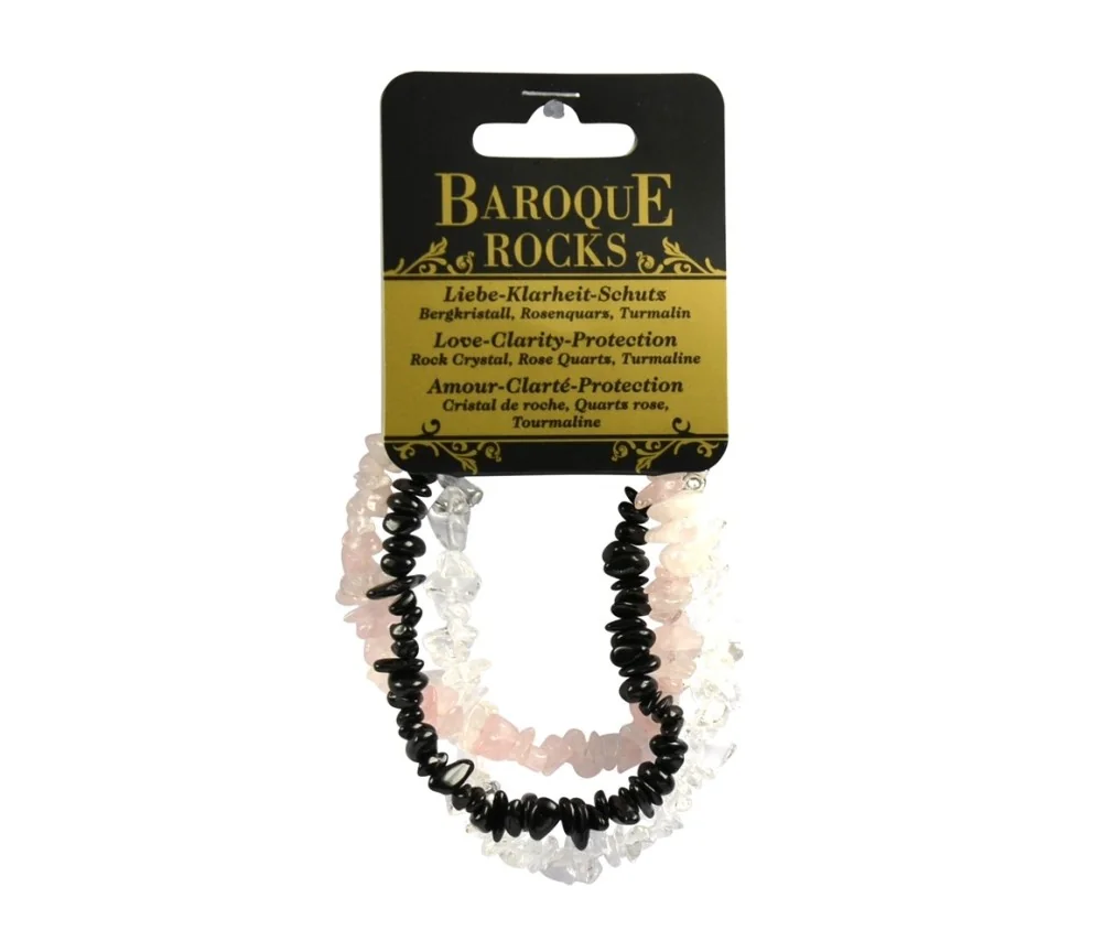 Armband - Barock Kombi - Bergkristall, Rosenquarz, Schörl (stab.) - Liebe,Klarheit, Schutz