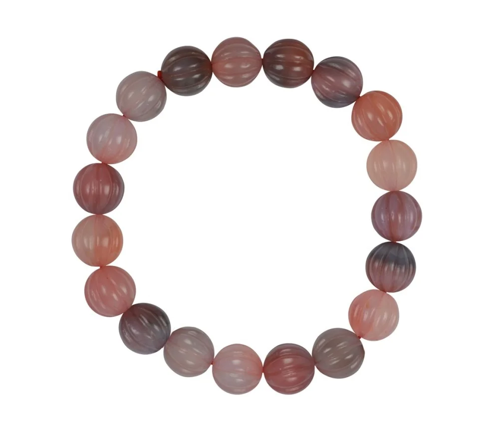 Armband - Achat (rosa), 12mm Kugeln Pumpkin/Kürbis