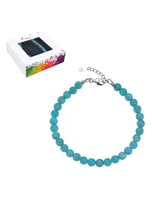 Armband - Amazonit, 6mm-Kugeln, Verlängerungskettchen, rhodiniert