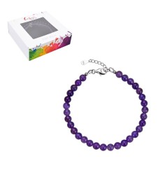 Armband - Amethyst, 6mm-Kugeln, Verlängerungskettchen, rhodiniert